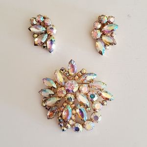 VTG Crystal Brooch and Earrings